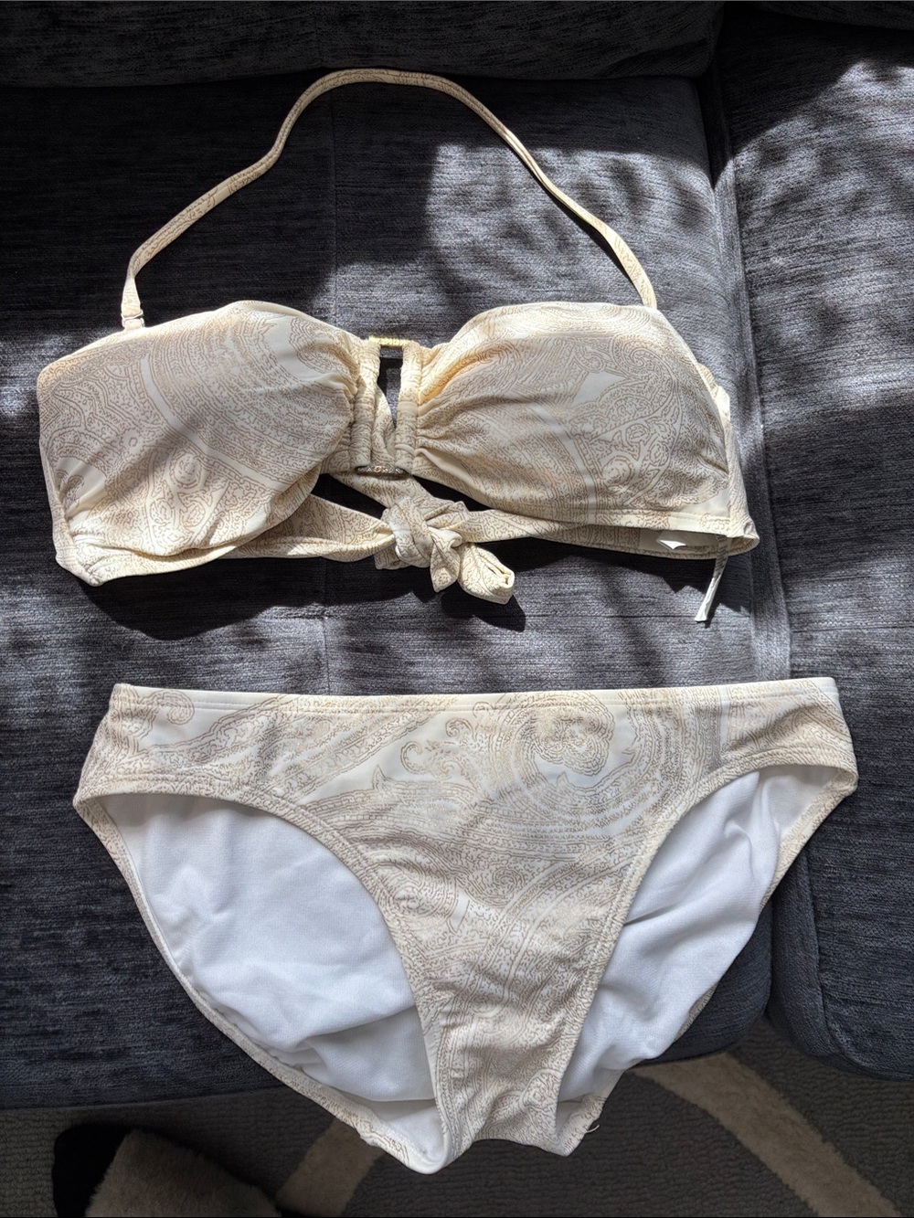 Ralph Lauren Cream Paisley Bandeau Bikini Set